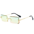 Lunettes de soleil rectangulaires sans monture avec verres dégradés vert-orange et métal doré - Monture Dorée Vert Jaune Rose Dégradé