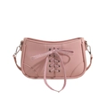 Borsa baguette rosa a tracolla con fiocco decorativo e dettagli in metallo argento - Rosa