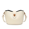 Borsa a secchiello bianco crema in finta pelle liscia con dettagli in bronzo vintage - Bianco