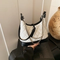 Black and white quilted hobo bag with silver chains and pearl details - White (Black/White Contrast)