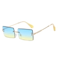 Rimless square sunglasses with blue to yellow gradient lenses and gold metal temples - Gold Frame Blue Yellow Gradient Lens