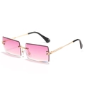 Frameless rectangular sunglasses with pink gradient lenses and gold metal temples - Gold Frame Gradient Purple
