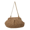Modische khakifarbene Stroh-Clutch-Tasche mit goldener Kette und Web-Struktur - Khaki