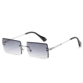 Rimless rectangular sunglasses with grey gradient lenses and slim silver metal temples - Silver Frame Deep Double Grey