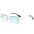 Modern rimless rectangular sunglasses with gold metal frame and clear light teal lenses - Gold Frame Gradient Green