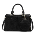Borsa tote nera minimalista testurizzata con dettagli dorati e mini borsellino - Nero