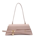 Light pink hourglass shoulder bag with cross-hatch texture and gold padlock accent - Pink