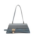 Grayish blue contrast small square bag with textured stitching and gold metal buckle - Blue