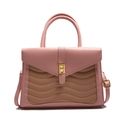 Pink and tan contrast tote bag with wave quilting and golden metal twist lock closure - Pink