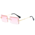 Rimless rectangle sunglasses with pink gradient lenses and slim golden metal temples - Gold Frame Gradient Pink