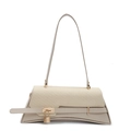 Fashionable beige woven leather shoulder bag with hourglass curved base and gold padlock - Khaki