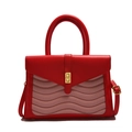 Fashionable red and pink patchwork faux leather handbag with crocodile pattern texture - Red