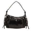 Glossy black motorcycle bag with multiple zippers shown from a front perspective - Black