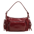 Retro burgundy patent leather shoulder bag with multiple zippered pockets and silver hardware - Burgundy