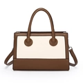 Bolso de mano cuadrado retro en cuero marrón y crema con asas esféricas de moda - Blanco Roto