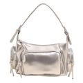 Chic silver metallic underarm bag with glossy mirror finish and multi-zipper detail - Silver