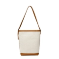 Elegante bolso de lona beige y cuero marrón con correa ajustable para el hombro - Marrón Amarillento