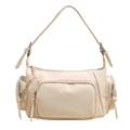 Chic cream white motorcycle shoulder bag with multi-pocket design and silver zippers - White