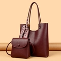 Burgundy textured tote bag set with crossbody bag and heart pattern scarf decoration - Red