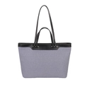 Grand sac cabas en toile gris-bleu avec garniture en cuir noir et coutures contrastées - Bleu