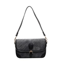 Sac bandoulière rétro en denim gris avec bordure noire et accents dorés pour femme - Jean Gris Fumé Patchwork Cuir Noir / Noir