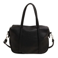 Black lychee texture tote bag with silver hardware and adjustable shoulder strap - Black