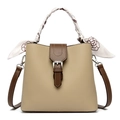 Bolso cubo beige con motivo de lichi, ribete marrón oscuro y bufanda de seda decorativa - Beige