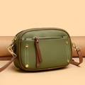 Olive green faux leather crossbody camera bag with gold rivets and brown strap - Green