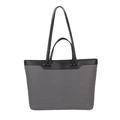 Grand sac cabas gris tissé avec bordures en cuir noir et coutures contrastées - Noir
