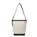 Bolso tipo cubo minimalista de lona crema con ribetes y correa de cuero negro - Negro