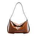 Brown oil wax leather tote bag with gold twist lock and adjustable shoulder strap - Brown