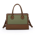 Bolso cuadrado retro en cuero granulado bicolor verde oliva y marrón café oscuro - Verde oliva