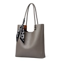 Deep grey large capacity tote bag with leather texture and heart print silk scarf - Gray