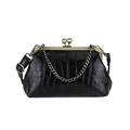 Sac rétro noir motif crocodile avec chaîne en métal et bandoulière réglable - Noir