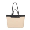 Sac fourre-tout en toile crème avec finitions en cuir noir et doubles bandoulières - Abricot