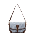 Petit sac carré rétro en denim bleu clair avec garniture en cuir marron et boucle dorée - Jean Délavé Bleu Clair Patchwork Cuir Marron / Bleu