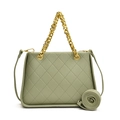 Fashion light green quilted square bag with gold chain handle and荔枝 texture finish - Green