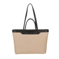 Grand sac cabas en toile kaki avec garniture en cuir noir et doubles bandoulières - Kaki