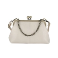 Sac à main rétro crème à motif crocodile avec fermoir bronze et chaîne décorative - Blanc Cassé