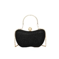 Elegante schwarze Glitzer-Abendtasche mit goldener Rundgriff und Perlenverschluss-Detail - Schwarz