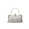 Elegant silver evening clutch bag with sequins and colorful feather pattern detail - Silver (9266)
