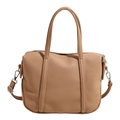 Light brown lychee texture leather handbag with dual handles and adjustable shoulder strap - Khaki