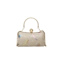 Champagne sequin evening clutch with feather patterns and pearl-studded ring handle - Light Gold (9266)