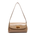 Vintage khaki square shoulder bag in glossy oil wax leather with gold clasp - Khaki