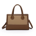 Vintage-Handtasche in zweifarbigem Dunkelbraun und Beige aus Litchi-Leder - Trenchcoat-Grau