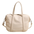 Cream lychee texture leather tote bag with dual handles and adjustable shoulder strap - White