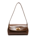 Deep brown glossy leather crossbody bag with vintage gold rectangular twist lock - Brown