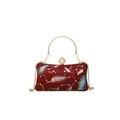 Sparkly burgundy evening clutch bag with colorful feather prints and gold handle - Red (9266)