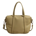 Chic khaki lychee pattern leather tote bag with round handles and adjustable strap - Green