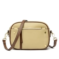 Minimalist beige and brown contrasting leather crossbody bag with stitching detail - Beige